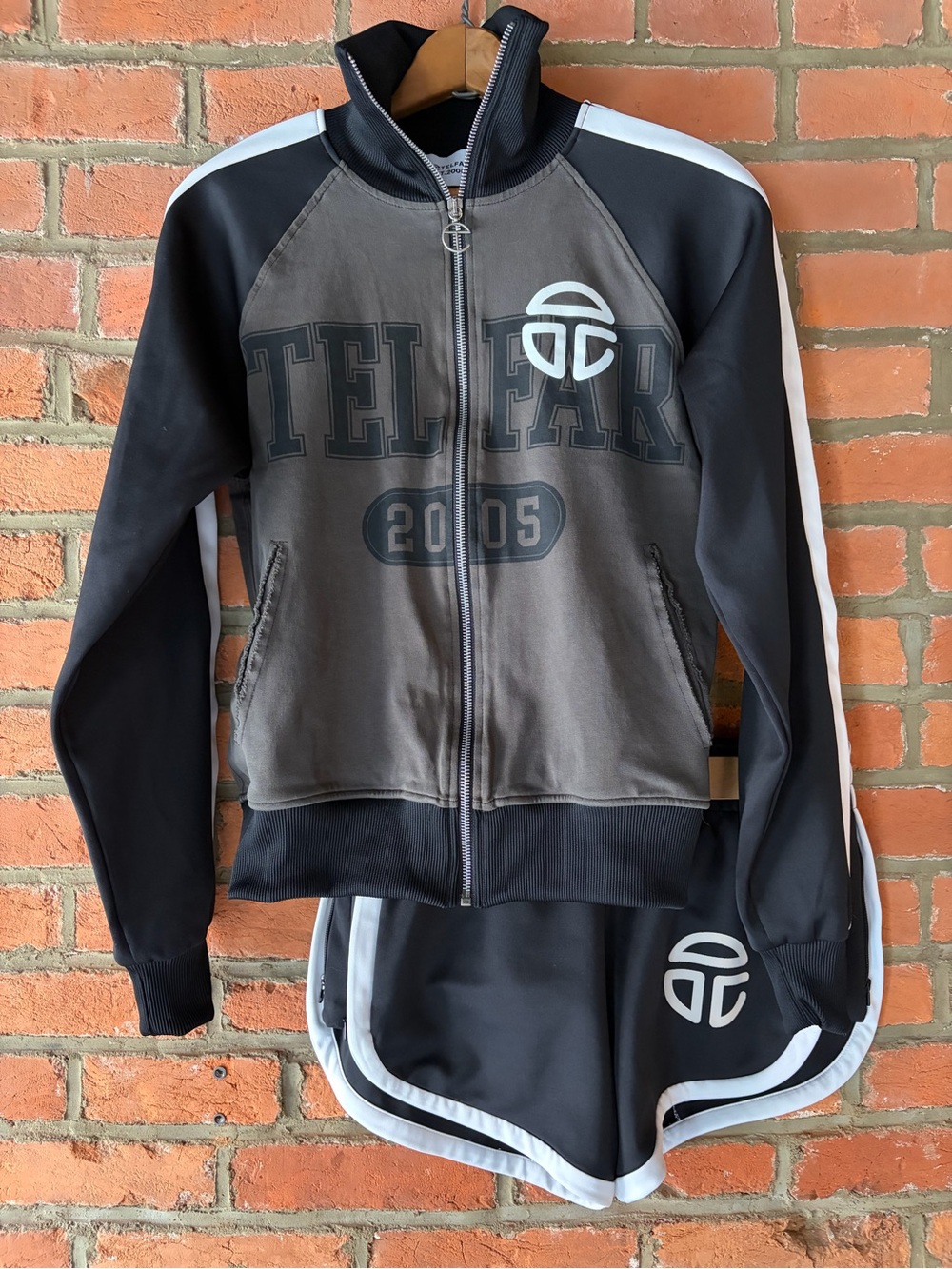 TELFAR (Authentic) Track Set - Olive & Black Zip Jacket & Shorts - size XS/S